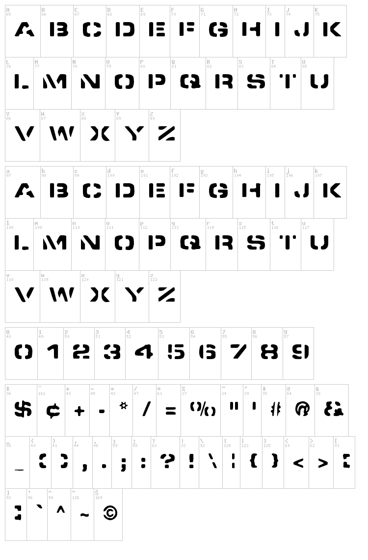 Spacedock Stencil font map